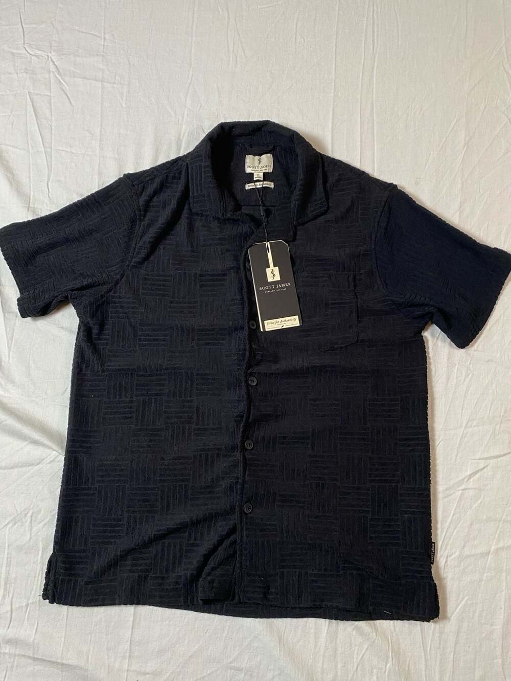 Scott James England Short Sleeve Textured Square Pattern Camp Collar Shirt(1202)